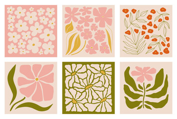 Abstract flower posters set. Trendy botanical arts