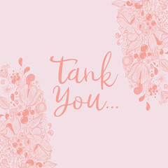 wedding card template thank you pink floral card