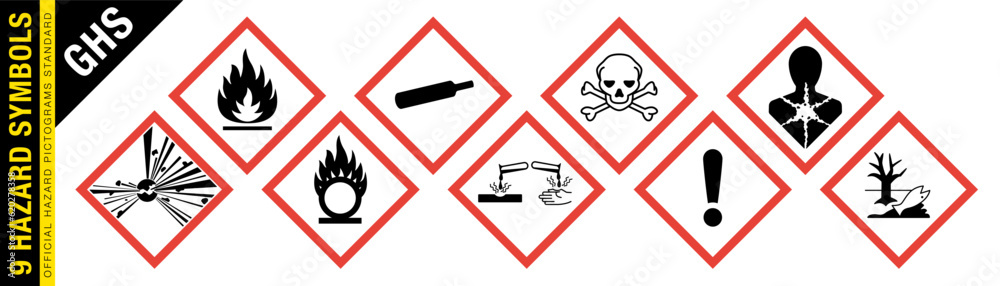 Material Unit Sign Full set of 9 isolated hazardous material signs. Globally Harmonized ...