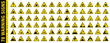 Full set of 78 isolated hazardous symbols on yellow round triangle board warning sign. Official ISO 7010 safety signs standard.