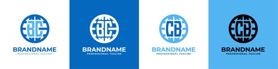 Letter BC and CB Globe Logo Set, suitable for any business with BC or CB initials.