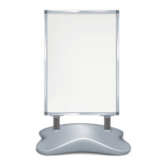 Wall Mural - Outdoor or indoor advertising sign vector mock-up. Snap frame poster holder on spring base realistic mockup. White blank sidewalk display board. Template for design