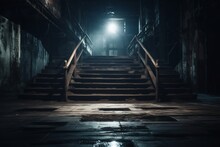 Empty Basement In An Abandoned Old Industrial Building. Generative AI