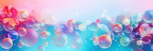  Liquid Art Banner: Colorful Floating Blobs And Soap Bubbles Abstract Background Copy Space.