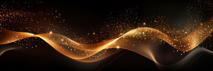 Poster - abstract banner background with golden wavy abstract shapes mesmerizing glittering effect design