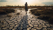 Woman walking in dried up river