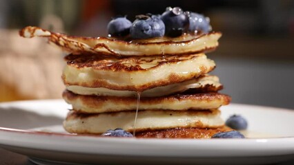 Wall Mural - stack pancakes with blueberries