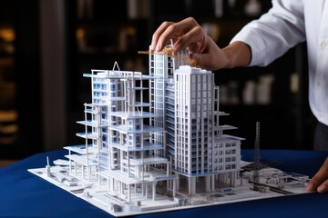 Poster - architect fine-tune a residential complex building construction model, bringing ideas to fruition.