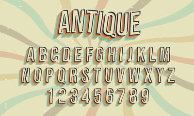 vintage retro style colorful vector alphabet font typography typeface