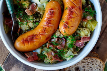 Sticker -  Irish cabbage Colcannon with sausages .