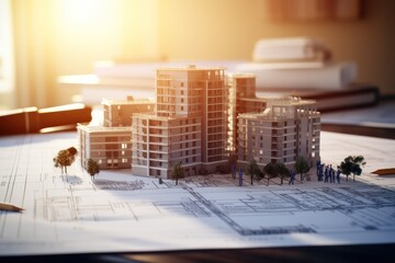 Poster - construction architectural model and building plans and blueprint documents