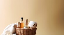 A Basket Of Beauty Products. Web Banner With Copy Space. Generative AI