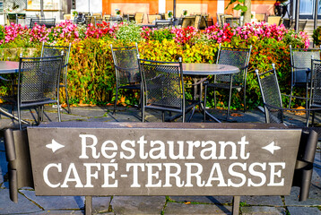 Poster - sidewalk restaurant in germany - translation: Restaurant, Cafe, Patio