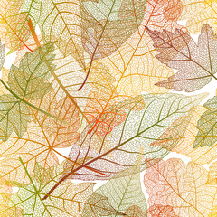 Wall Mural - Seamless pattern with leaves veins. Modern creative design skeletal leaves. Vector illustration.