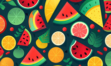  A Bunch Of Fruit That Are On A Black Background With A Green Background.  Generative Ai
