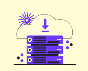 Poster - Virtual cloud server or cloud computing platform. Vector illustration