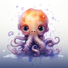 Wall Mural - A painting of an octopus with big eyes. Generative AI.