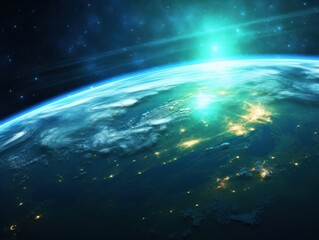 Wall Mural - earth with sun. illustration ai generative