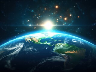 Wall Mural - earth with sun. illustration ai generative