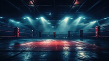 Background Of Boxing Ring, Illuminated Sports Area For Fighting, Dangerous Sport AI, Generative AI, Gene