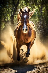 Running horse with a streamed mane