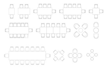 furniture icon interior plan view, top set vector. architecture house table line, home, outline, apartment, collection, isolated, layout, design, project, blueprint. 