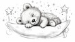 © Alexandre - Fofo sonho urso esboço esboço esboço mão ilustração vetorial. Pode ser usado para impressão de camiseta, design de moda infantil, cartão de convite para chá de bebê