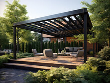 Cozy Patio Area With Garden Furniture, 3d Render