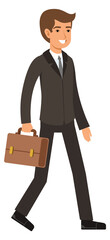 Sticker - Businessman going to work meeting. Cartoon man in suit with briefcase