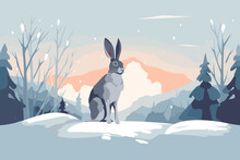 Hand-drawn Cartoon Snowshoe Hare Flat Art Illustrations In Minimalist Vector Style