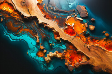 close-up epoxy resin table with vibrant colors