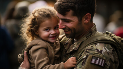 Wall Mural - Embracing Love: A U.S. Soldier's Tender Hug with his Child