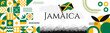 Jamaica Independence Day abstract banner design with flag and map. Flag color theme geometric pattern retro modern Illustration design. Green and Yellow flag color template.