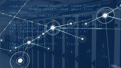Poster - Animation of network of connections and data processing against computer server room