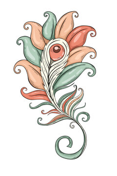 Peacock feather. Vector Zentangle feathers