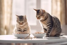 仲良く餌を食べる2匹の猫　with Generative Ai