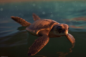 Wall Mural - majestic sea turtle gracefully swimming in the deep blue ocean