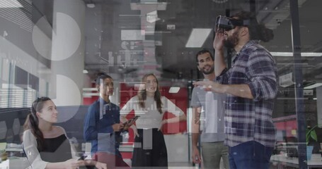 Poster - Animation of data processing against biracial man wearing vr headset at office