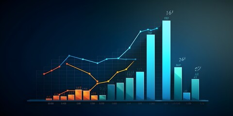 Wall Mural - Market chart of business increase stock graph or investment financial data profit on growth money diagram background with success diagram exchange information, AI generative