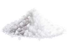 Heap Of White Salt Crystals Separated On A Plain Transparent Background.