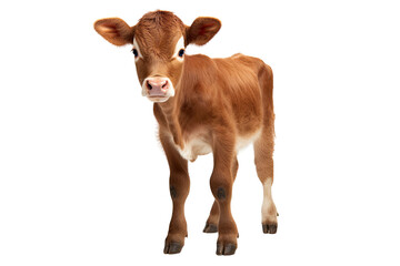 Wall Mural - A young calf with a brown chestnut color is facing the camera. It is positioned against a transparent background, separated and has empty space available for text placement.