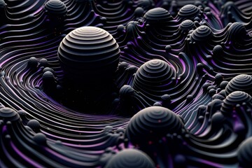 Poster - Futuristic abstract texture background with purple gradient waves and round elements AI
