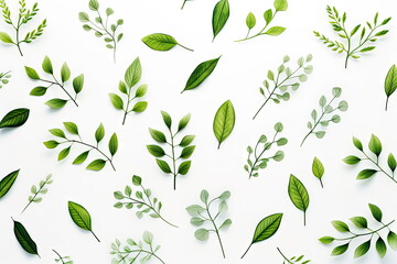 Wall Mural - green leaves on white background