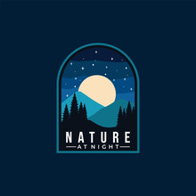 Landscape Outdoor Badge Vector Template Creative Nature At Night Graphic Logo Illustration