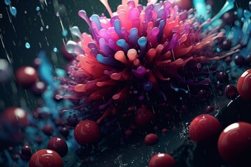 Poster - Abstract 3background futuristic artificial flower and balls surrounded by lines AI