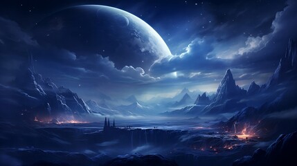 Wall Mural - landscape with moon