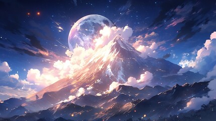 Wall Mural - supermoon behind the mountain