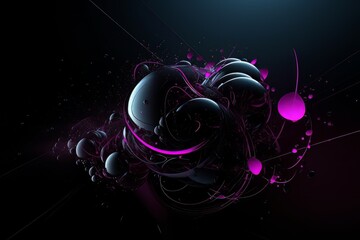 Poster - Abstract black background with futuristic purple balls glass texture AI
