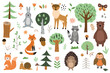 Set of cute forest animals with elements of nature on a white background. Vector illustration for your design, textiles, posters, postcards
