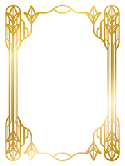 Art Deco gold frame vintage frame line geometric wedding label card frame png transparent background